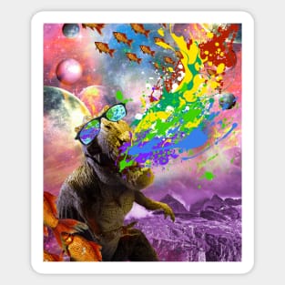 Rainbow Puking Dinosaur, Sunglasses In Space Sticker